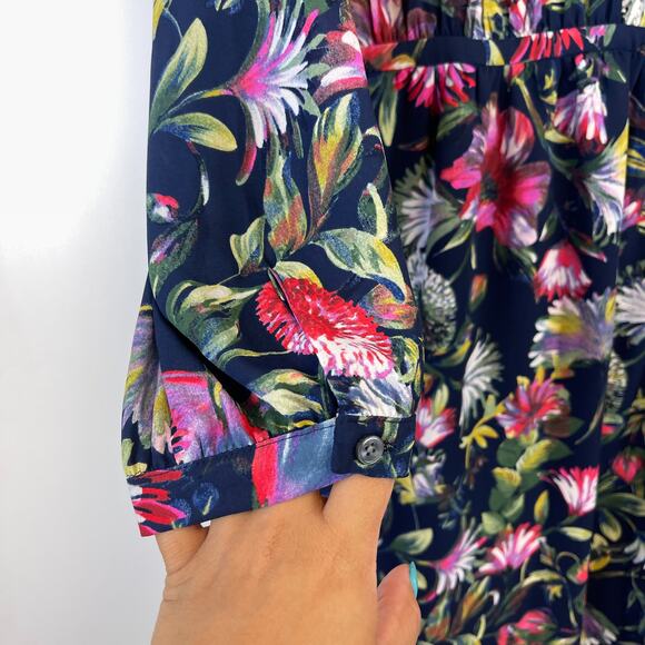 J.Crew XS Floral Tie-Neck Knee Length Dress Navy Blue Fit & Flare Dress - Picture 7 of 13